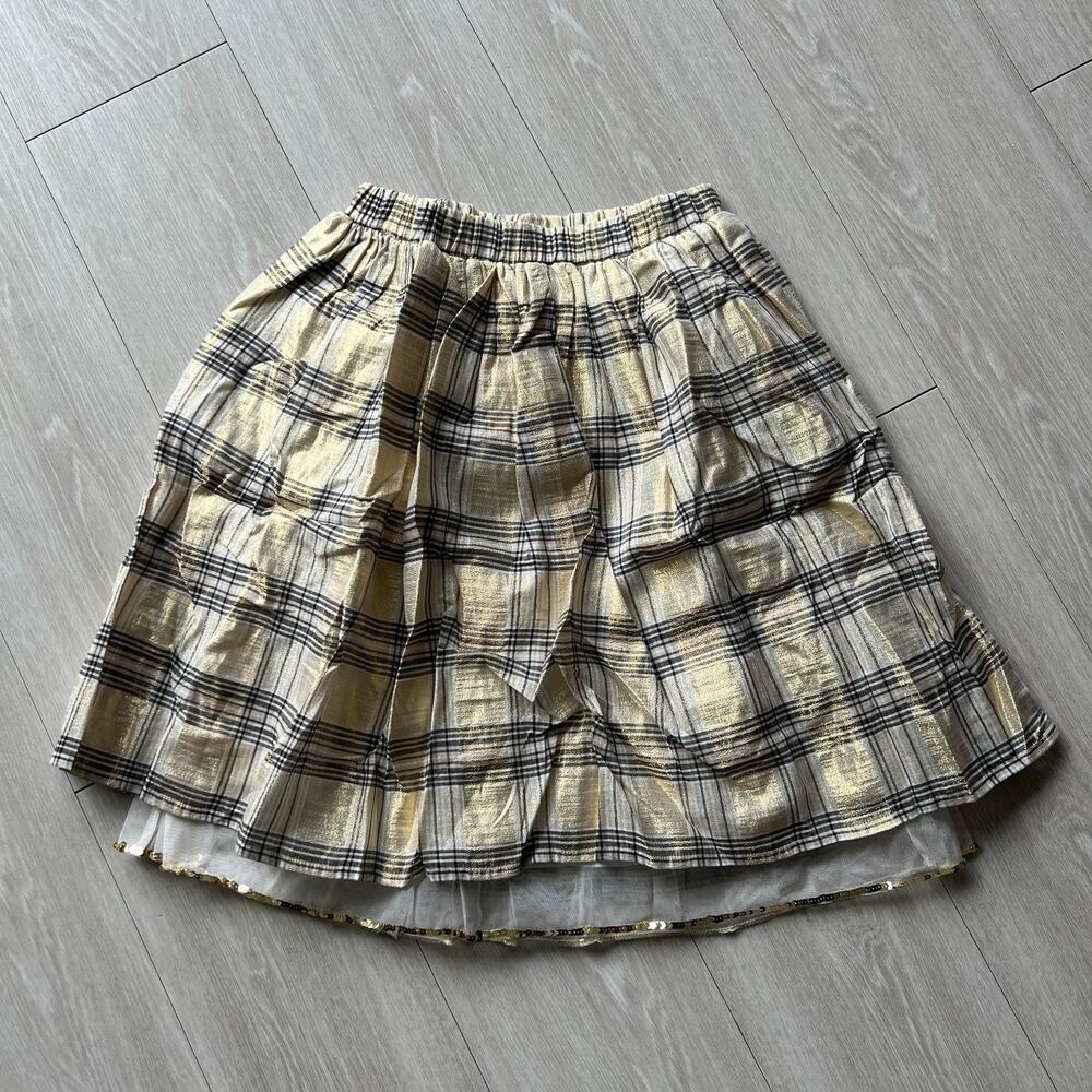 Crewcuts Midi Metallic Plaid Skirt With Tulle Kids Large 10-11 Years Gold J Crew
